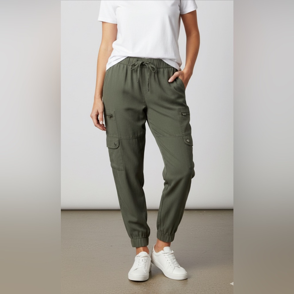 Banana Republic Kaki Green Ankle Cropped Pants Relaxed Fit sz S